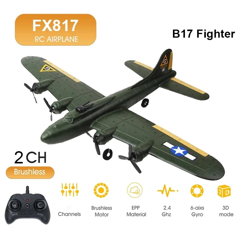 RC FX817 B17 Remote Control Fighter Plane - 2.4G 2CH Foam RC Aircraft for Kids, Perfect Gift for Children