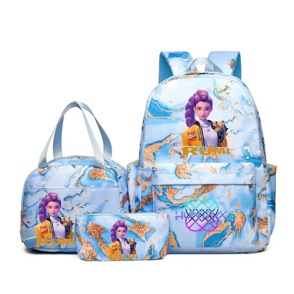 Backpack | Demon Hunters Cartoon Print | 20-35L Capacity | 3-Piece Lunch Bag Set