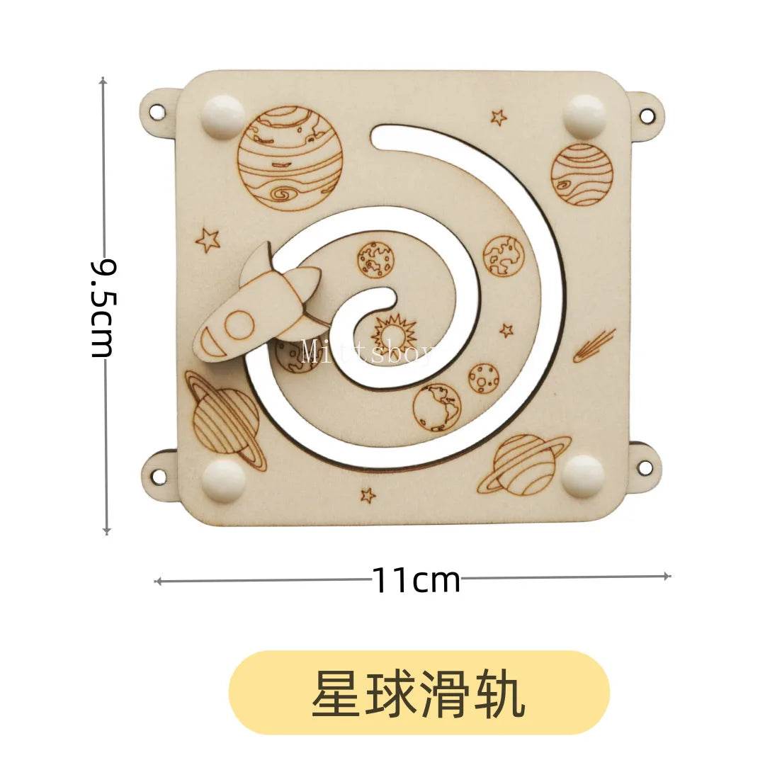 Montessori Busy Board DIY Wooden Accessories Educational Toy for Children with Castle Bulldozer Helicopter and Early Learning Activities - ToylandEU