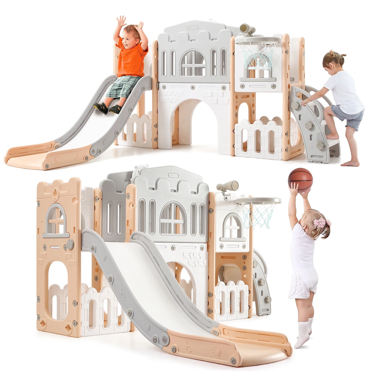 Eight In One Toddler Slide Indoor Playground Basketball Hoop