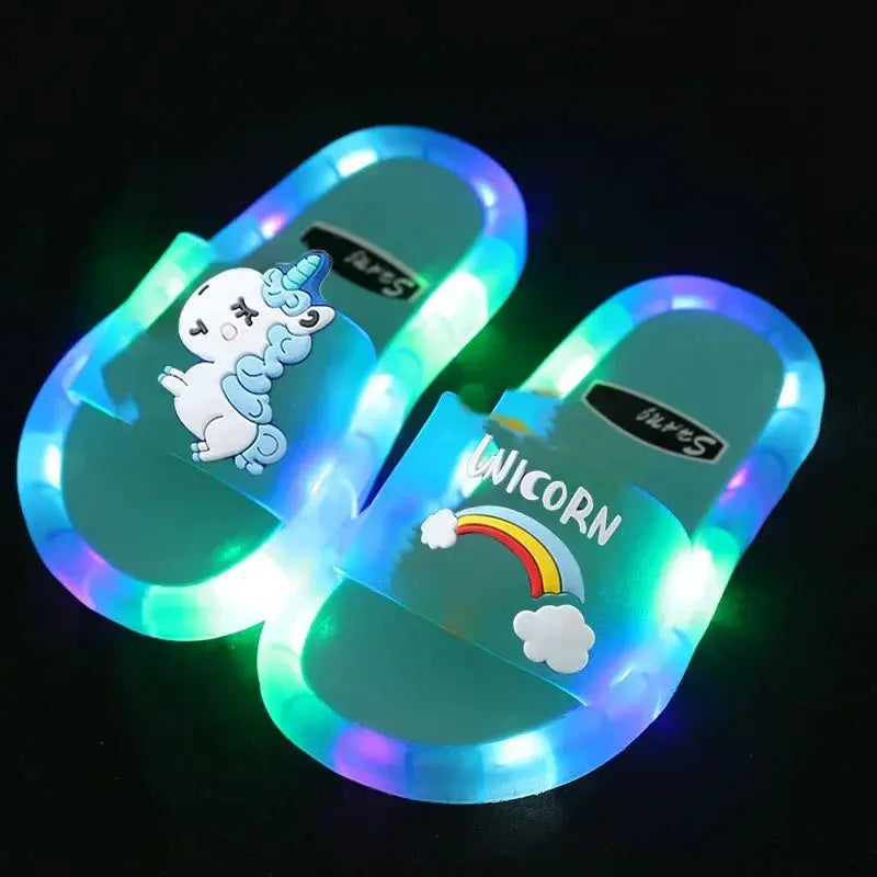 Children‘s Boys Girls Slippers Cartoon Unicorn Animals Prints Shoes Lighted Fashion Cute Shoes Bathroom Kids Toddler Slippers - ToylandEU
