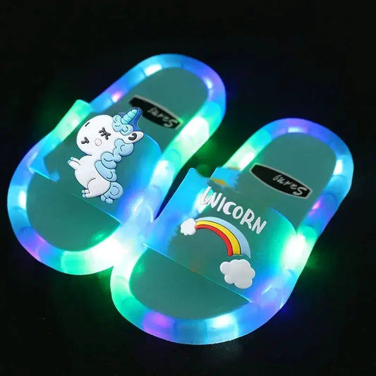 Children‘s Boys Girls Slippers Cartoon Unicorn Animals Prints Shoes Lighted Fashion Cute Shoes Bathroom Kids Toddler Slippers - ToylandEU