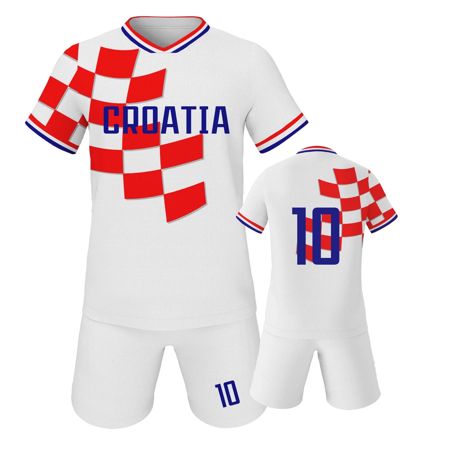 Youth Croatia Football Socce Jersey Set - Breathable Football Uniform with Number 10 for Kids