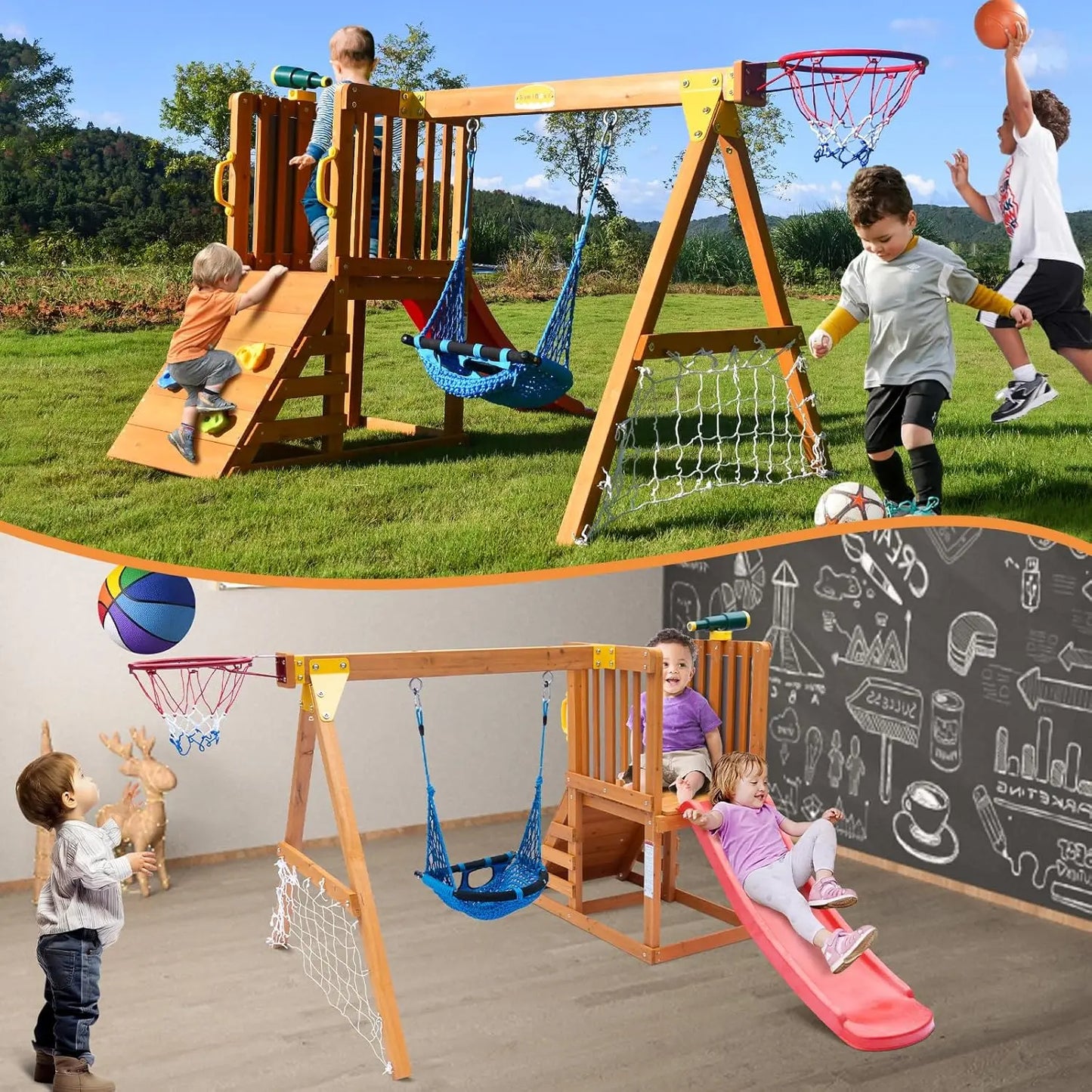 Backyard Toddler Playground Set With Durable Slide And Swing