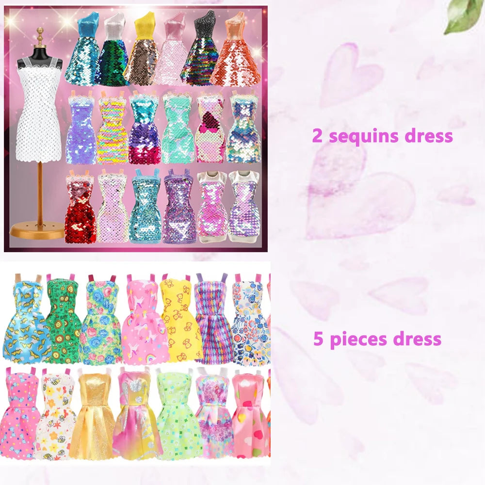23-Piece Doll Clothes Set With Floral Sequined Mermaid Dress