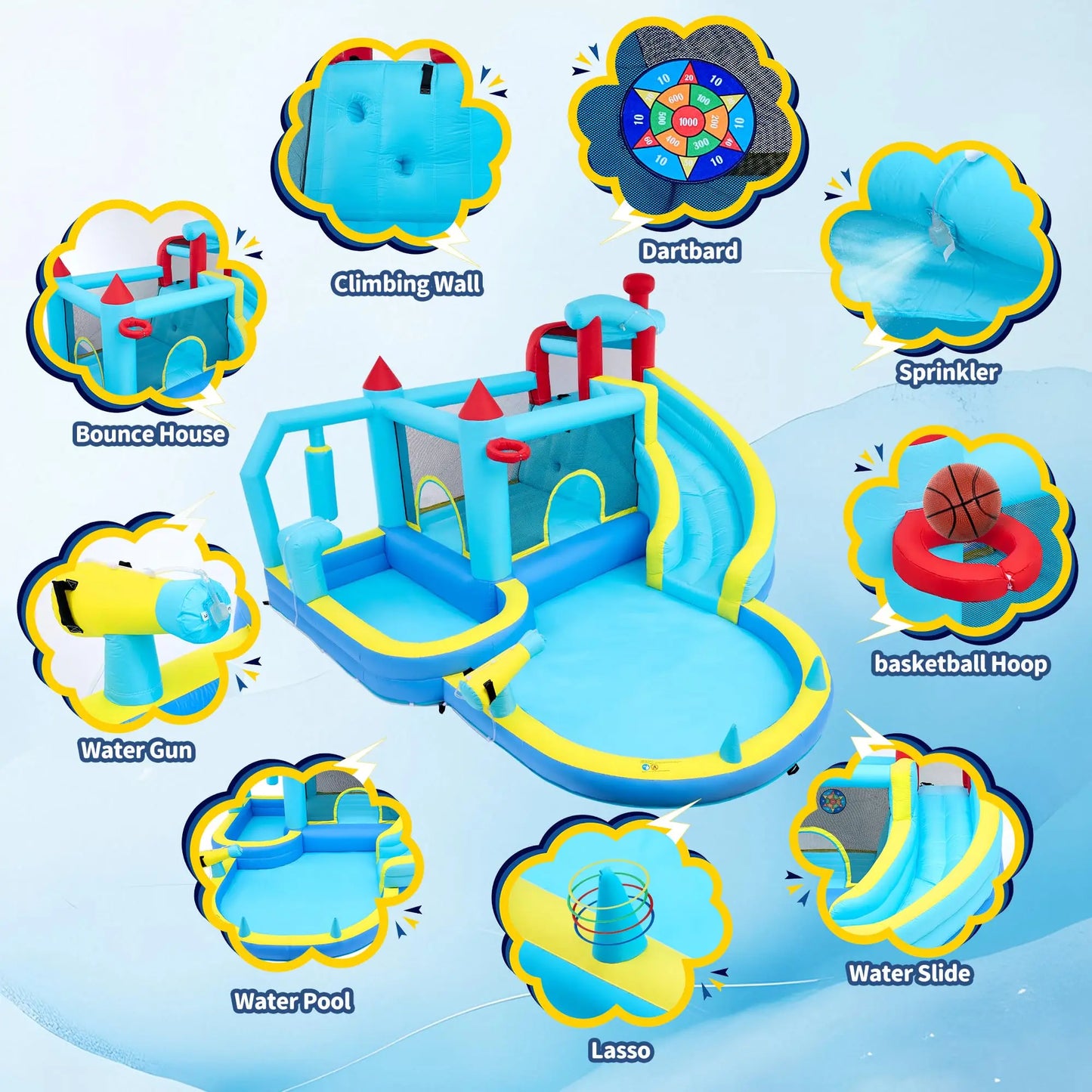 Inflatable Bounce House With Water Slide For Outdoor Play