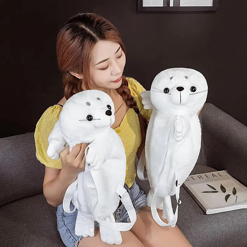 Cute White Seal Animal Plush Backpack for Kids - ToylandEU