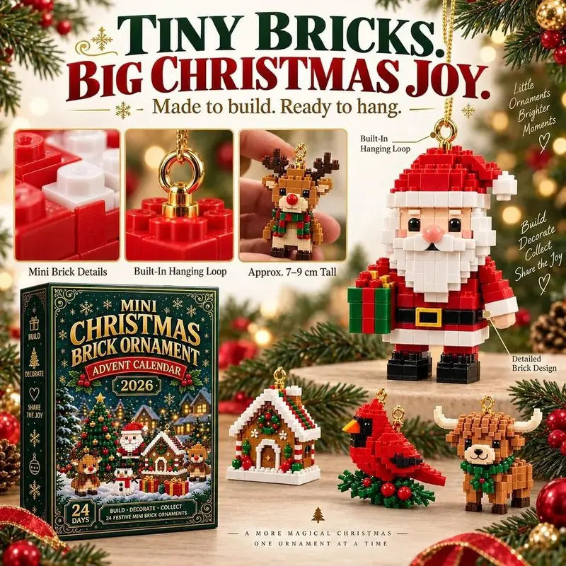 Advent Calendar | 24 Day Mini Brick Ornaments | Buildable Holiday Designs | DIY Building Block Gift Box