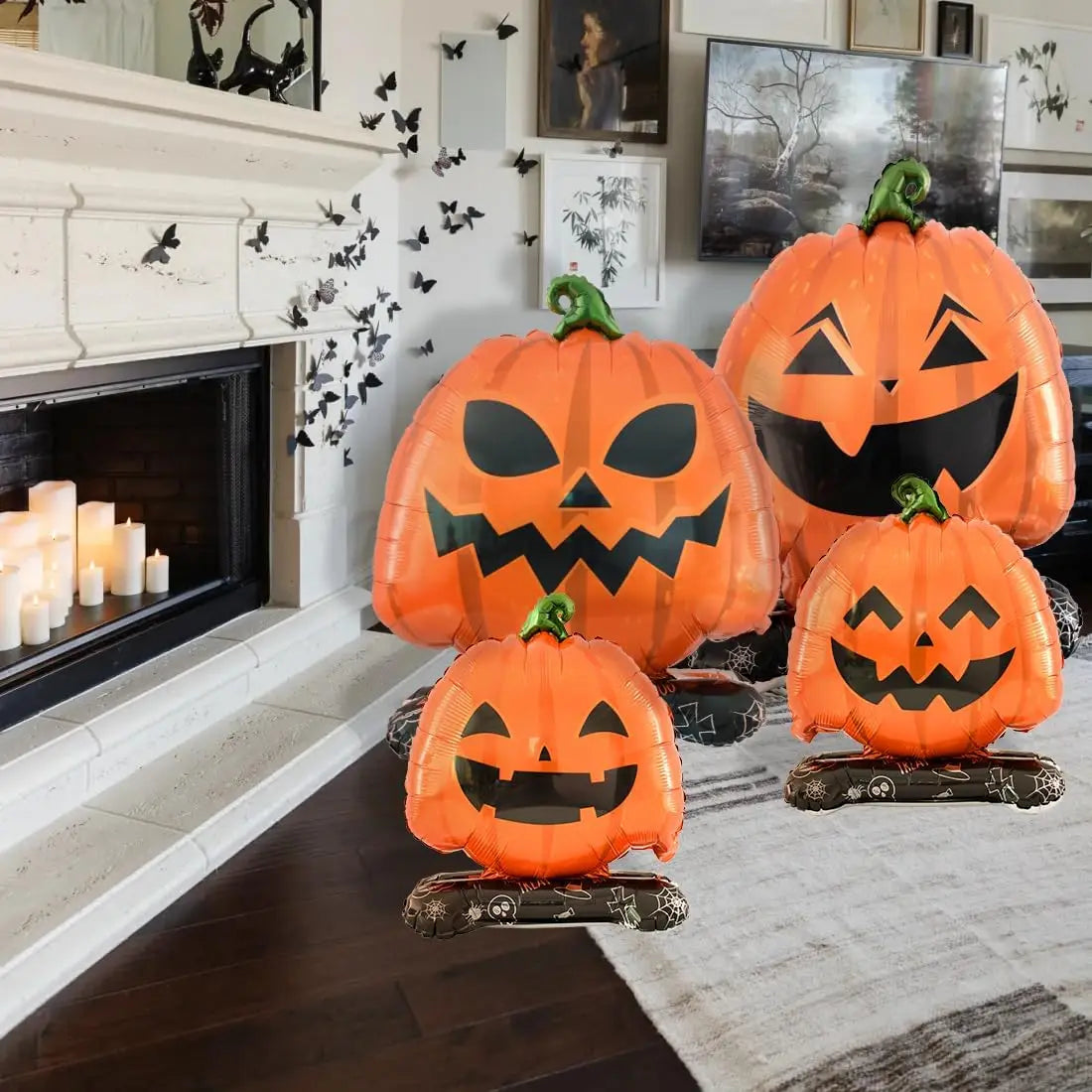 Halloween Pumpkin Balloons | Giant Standing | Mylar Foil | 4 Pack Party Decor