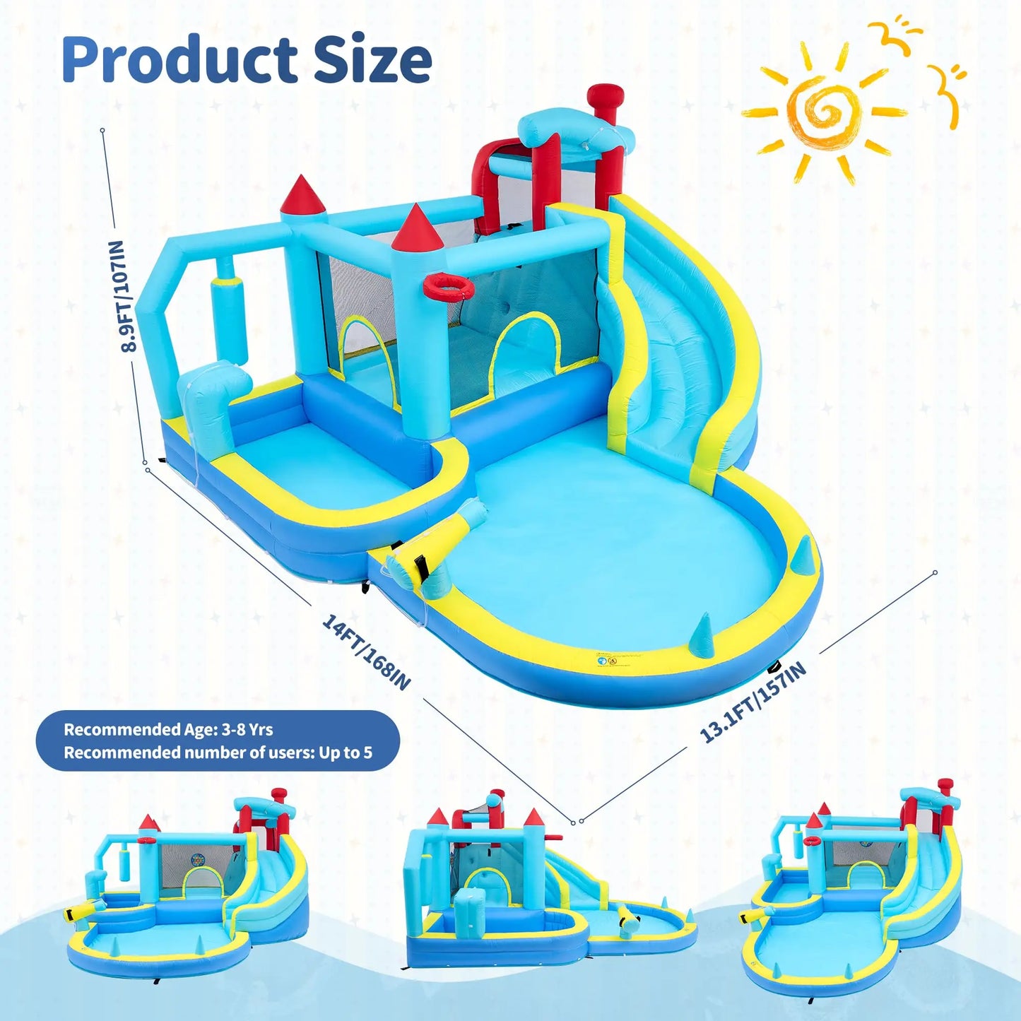 Inflatable Bounce House With Water Slide For Outdoor Play