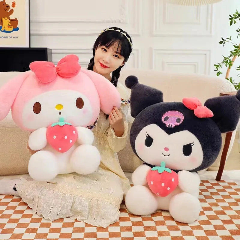 Strawberry Kuromi Plush Pillow Toy - Soft Stuffed Animal Doll for Girls