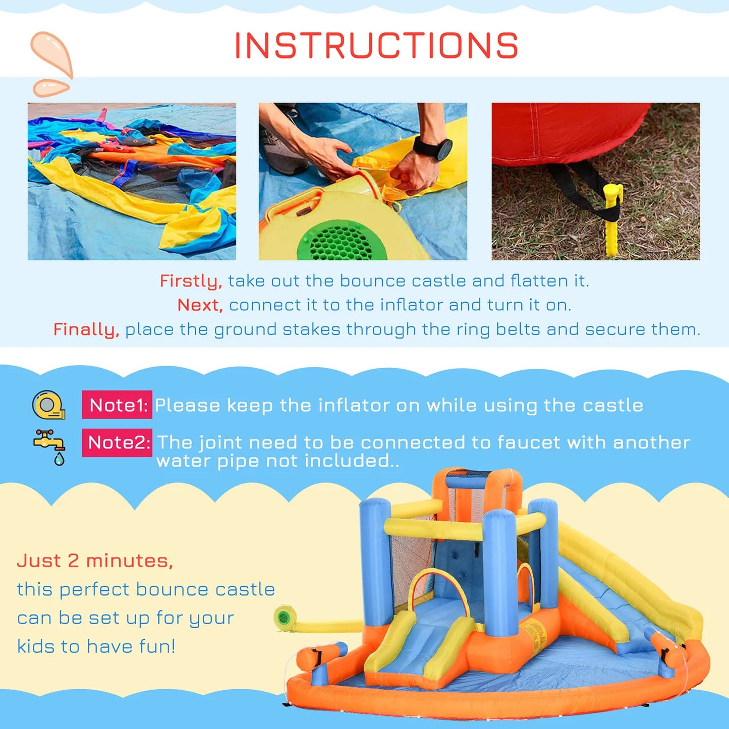 Inflatable Water Slide With Blower For Backyard Fun