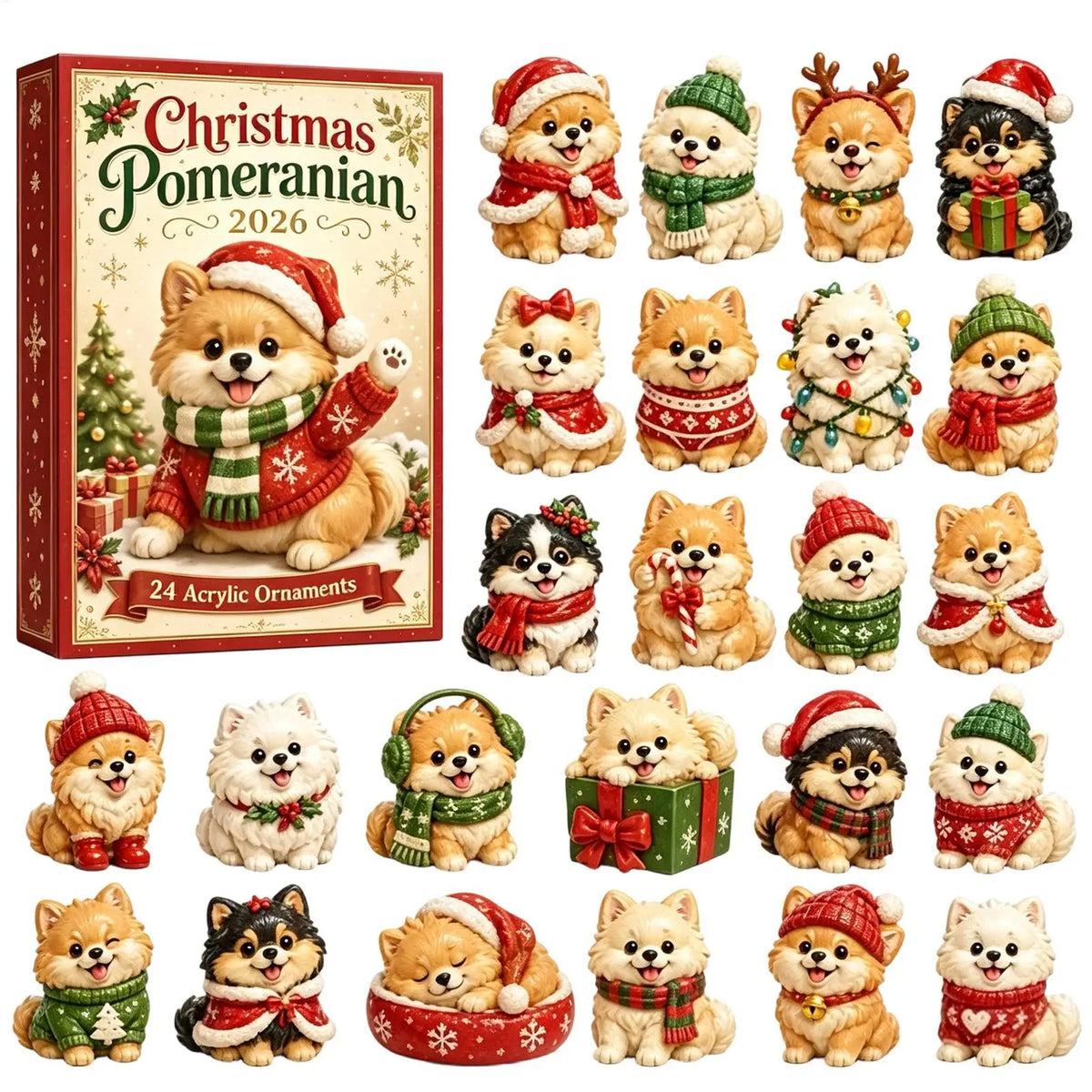 Advent Calendar | 24 Day Dog Ornaments | 2D Acrylic Christmas Countdown | Door Window And Tree Decor