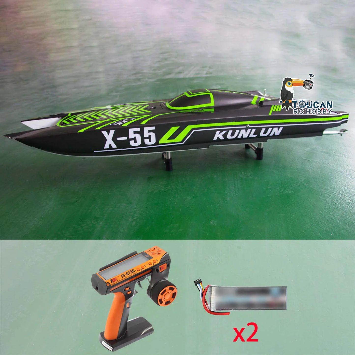 RC TOUCAN RC High-Speed Waterproof Racing Boat X55 - 130km/h RTR Model with FlySky GT3C Remote Control, Perfect Hobby Gift (THZH1595)