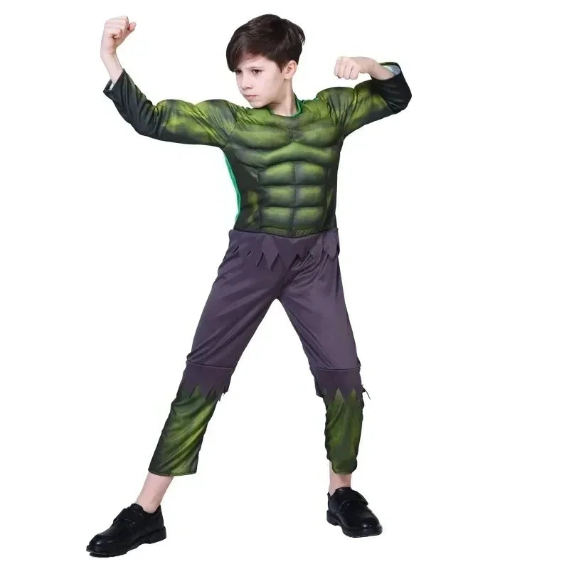 Kids Hulk Superhero Muscle Costume Set with Mask & Gloves for Fun Play