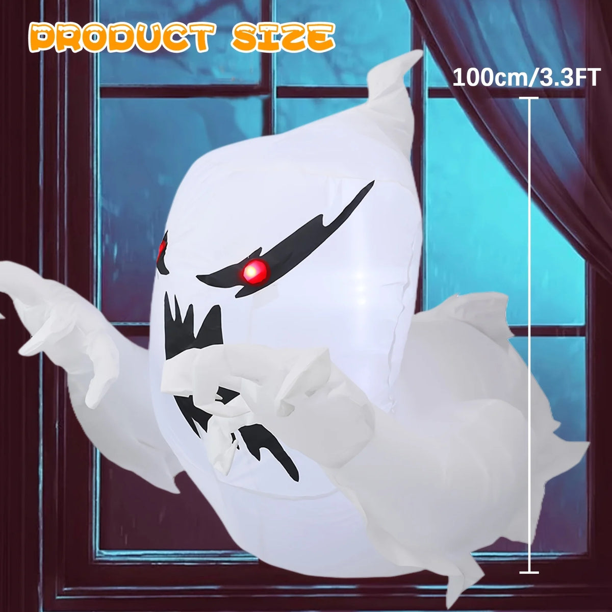 Inflatable Ghost Decor | 3.3 Ft Height | Built In LED | Halloween Yard Prop