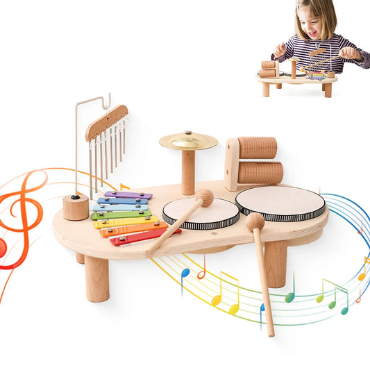 Children Musical Toys Kids Drum kit Music Table Wooden Musical - ToylandEU