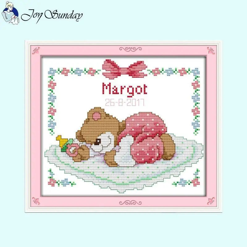 Baby Bottle Themed Cross Stitch Embroidery Kit - 14ct, 16ct, 11ct Printed Canvas Fabric for DIY Hand Sewing and Birth Certificates