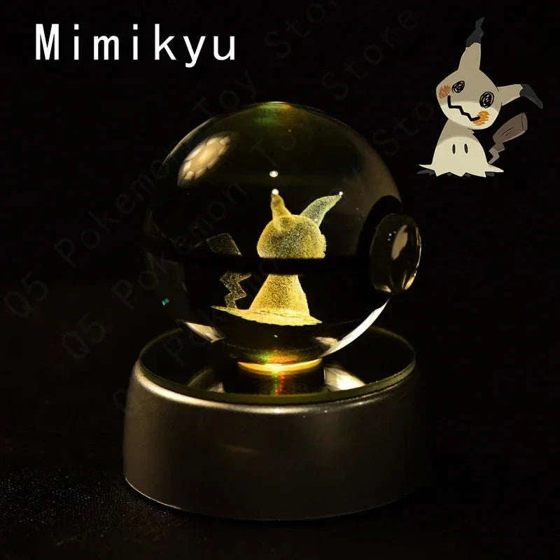 Pokemon 3D Crystal Pokeball with LED Light Base, Kids Anime Toy Gifts 2 in