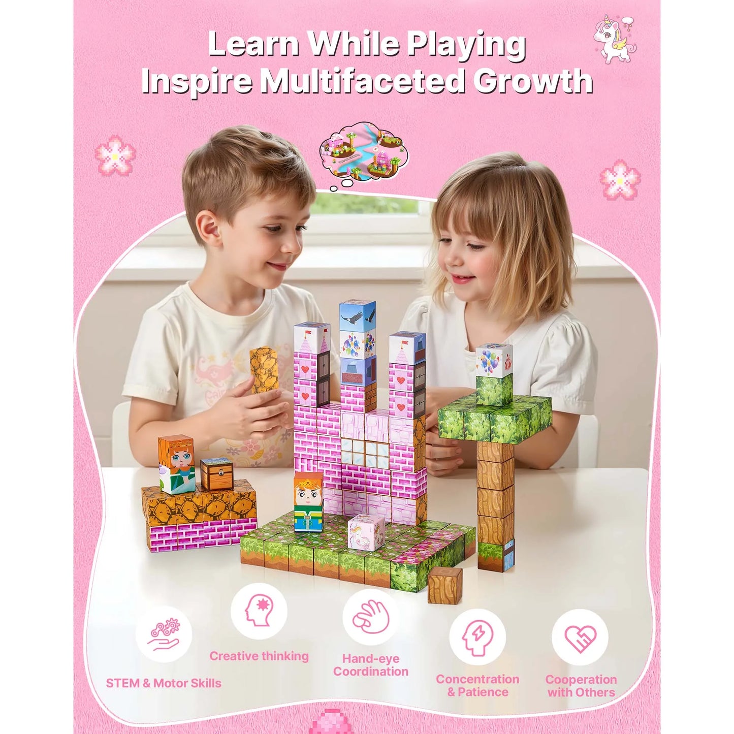 Magnetic Blocks | 100 Pieces | Princess Castle Set | STEM Montessori Toy