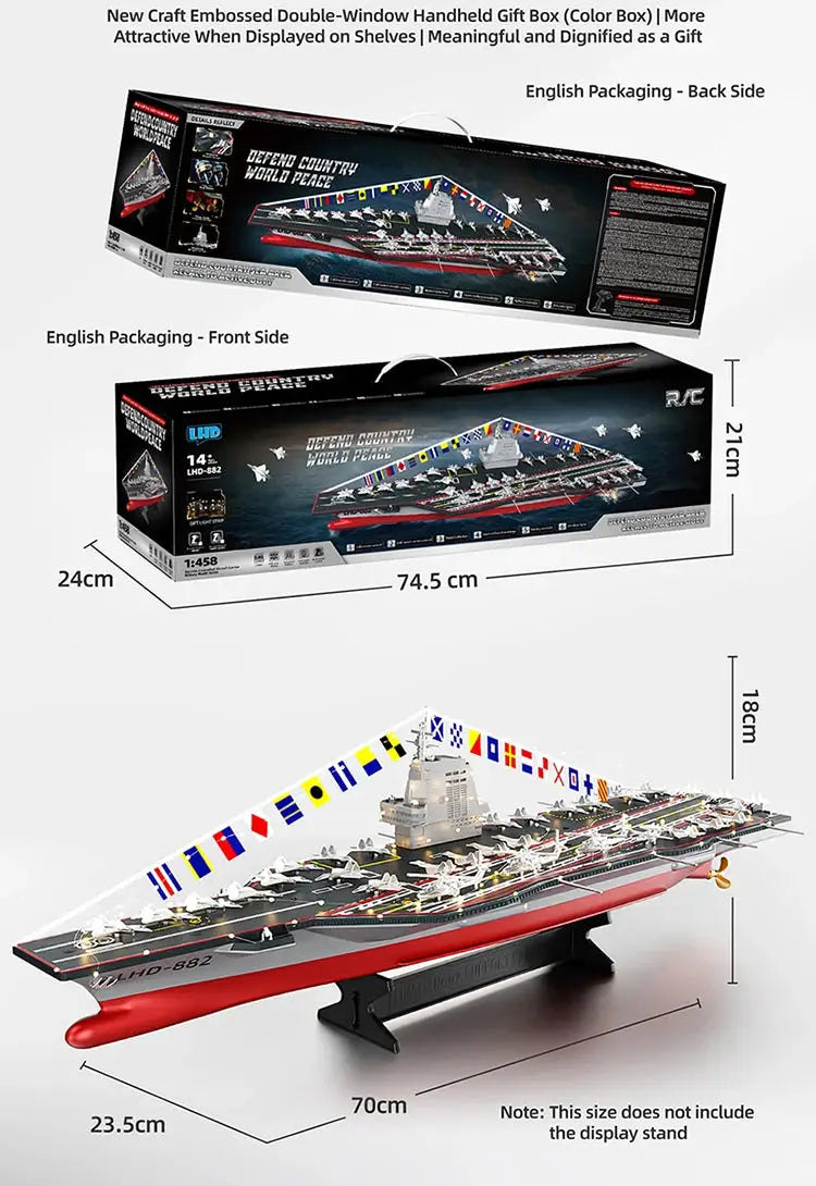 Remote control ship model ultra large 70CM simulation aircraft carrier remote control large military ship (dual control mode) - ToylandEU