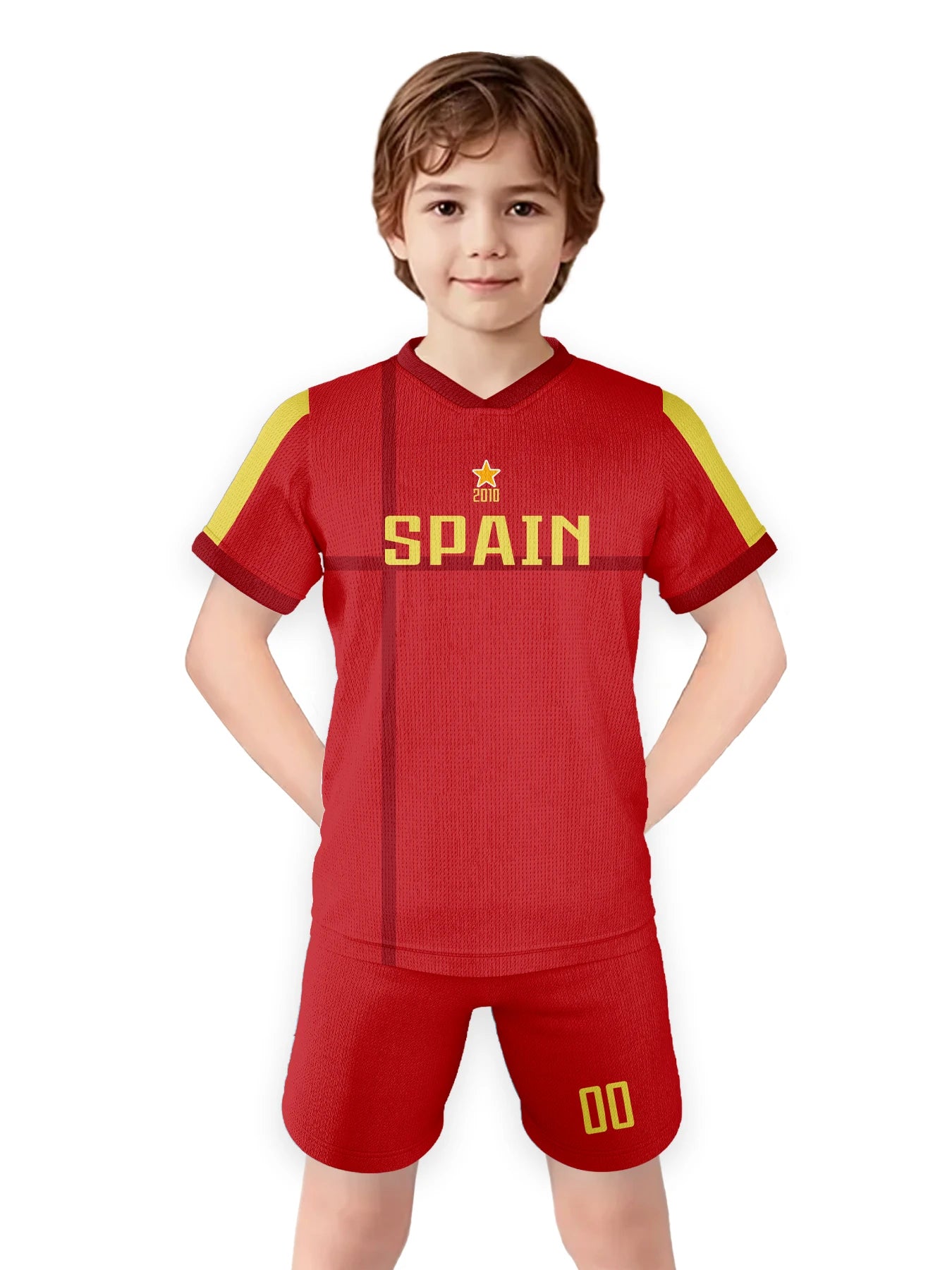 Personalized Spain Soccer Jersey Sets for Kids - Custom Football Kits with Name and Number for Boys & Girls