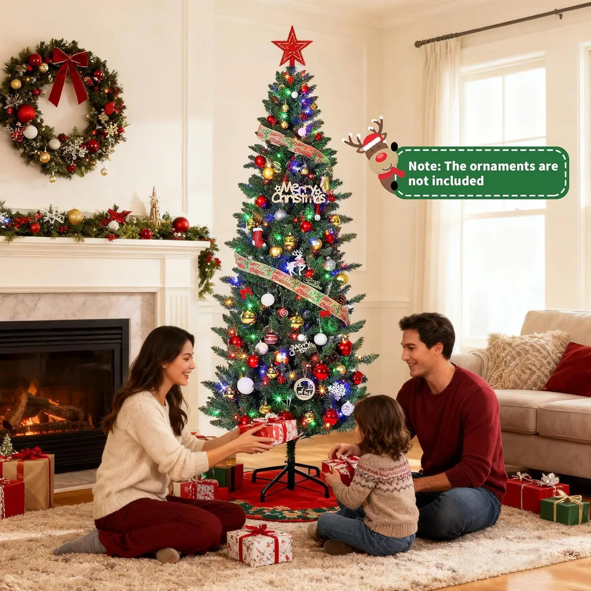 Artificial Christmas Tree | Pre Lit Warm Lights | Slim Pencil Trunk | Compact