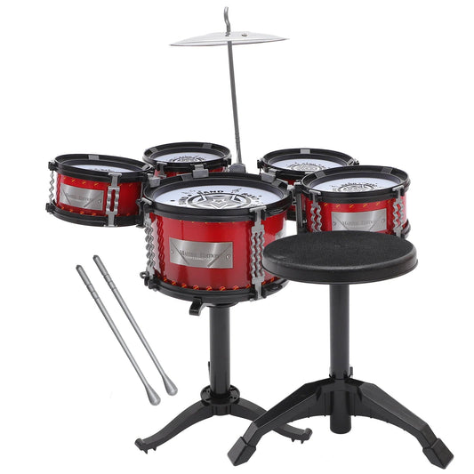 Kids Jazz Drum Set Drumsticks Cymbal Pedal with 5 Drums Musical Toyland EU