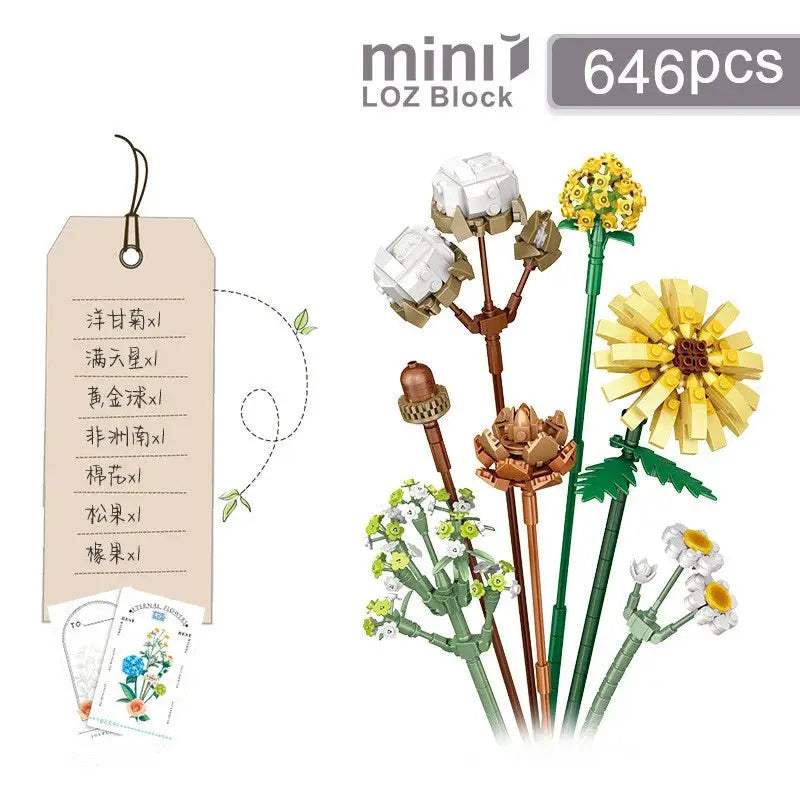 Flowers Bricks Bouquet Building Blocks Toys for Birthday Gift Room Decor Botanical Set Valentine's Day Rose Friends Kids Adults - ToylandEU