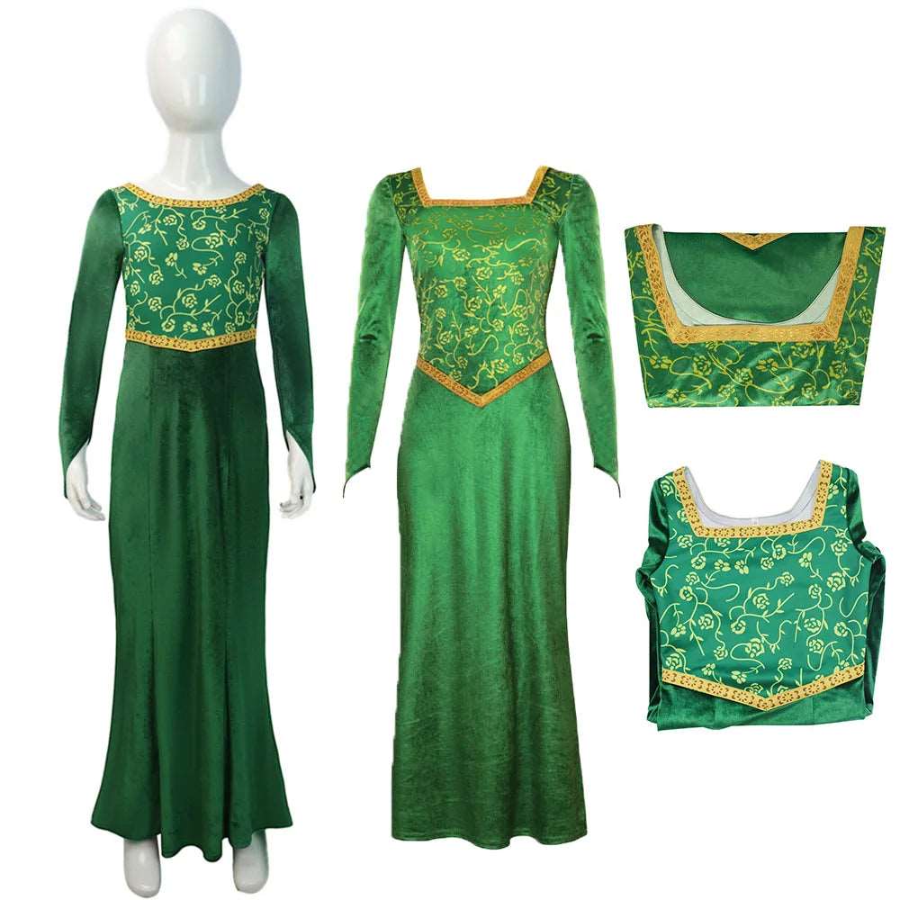 Children's Fiona Costume Dress - Green Princess Cosplay Outfit for Halloween and Parties