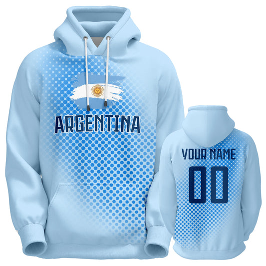 Personalized 3D Printed Argentina Soccer Hoodies with Name and Number - Unisex Football Sweatshirts for Sports Fans