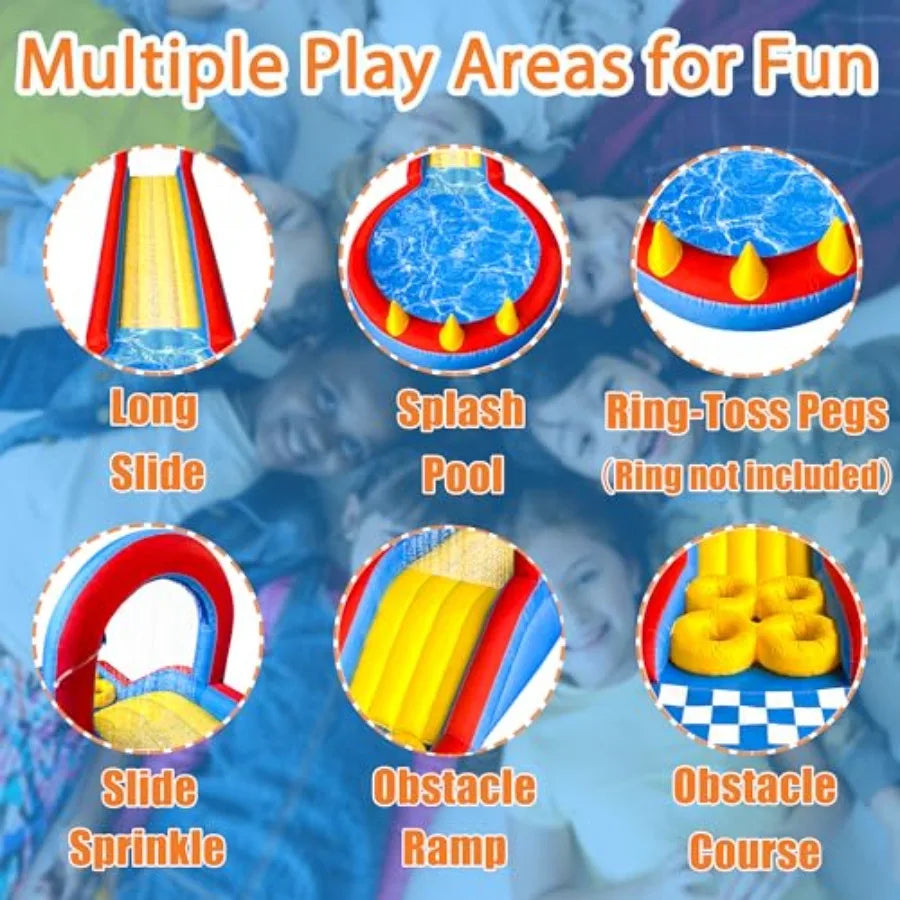 Inflatable Water Slide Park 31Ft Backyard Obstacle Course