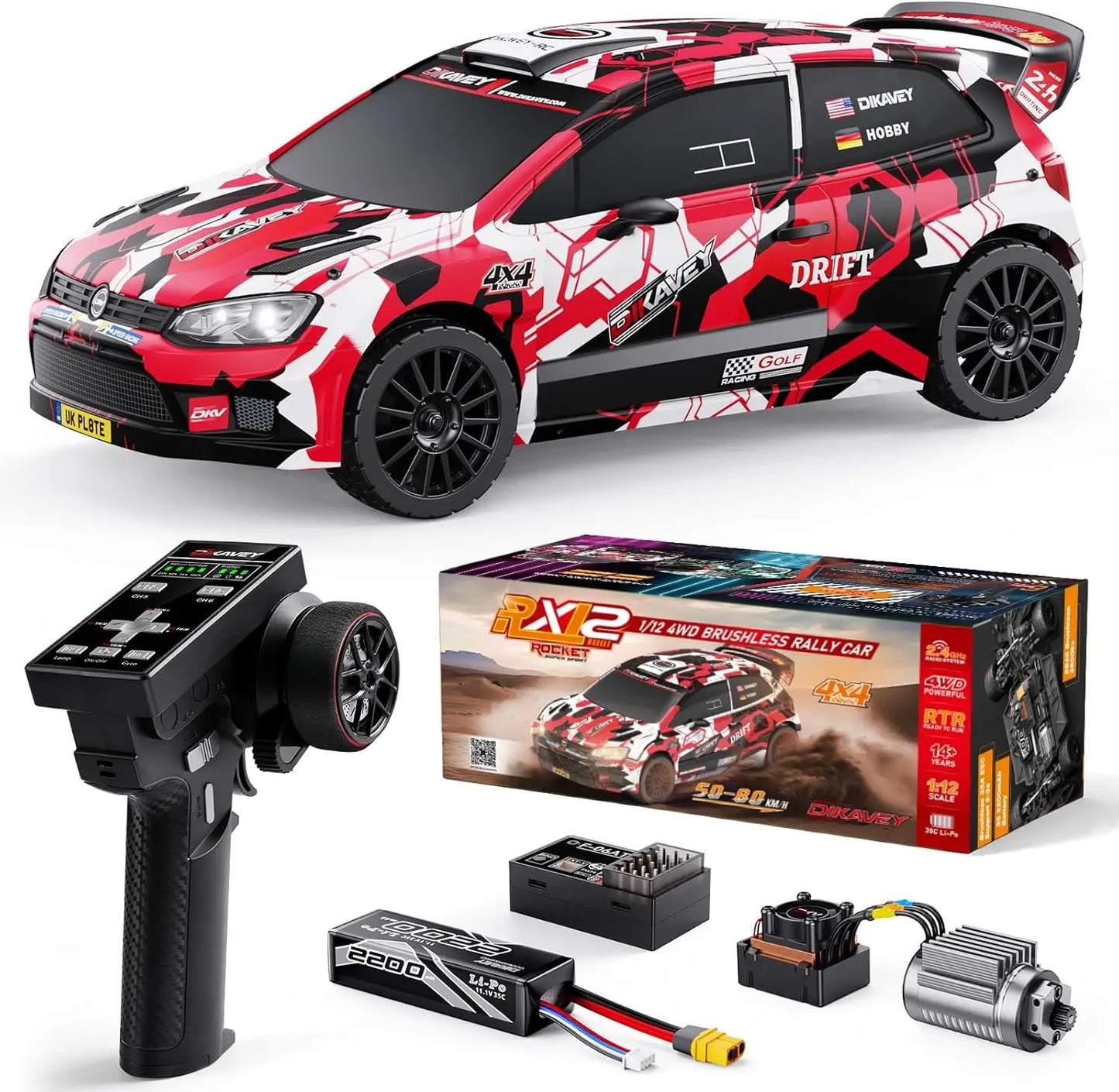 One Twelfth RC Rally Car 50 MPH Brushless 4WD Racer