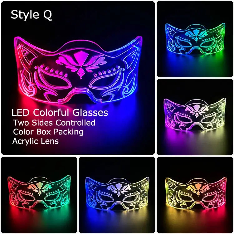 Acrylic LED Luminous Glasses Glow Party Glasses Neon Light Up Visor Eyeglasses DJ Bar Party Eyewear For Halloween Christmas - ToylandEU