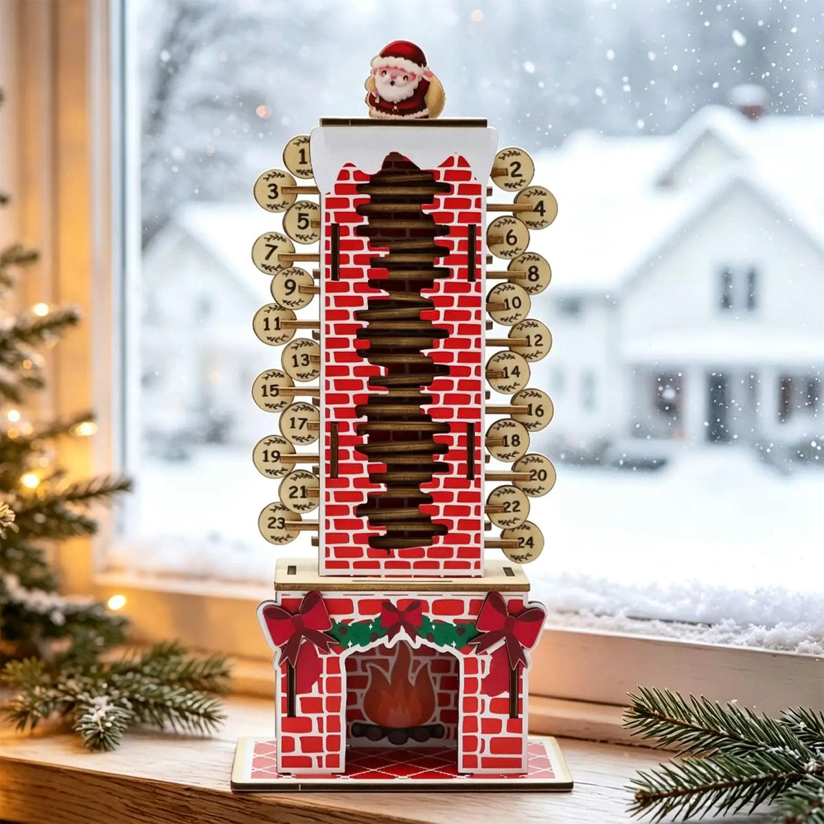 Advent Calendar | Wooden Santa Chimney | Moving Santa Daily Countdown | Reusable Christmas Decor
