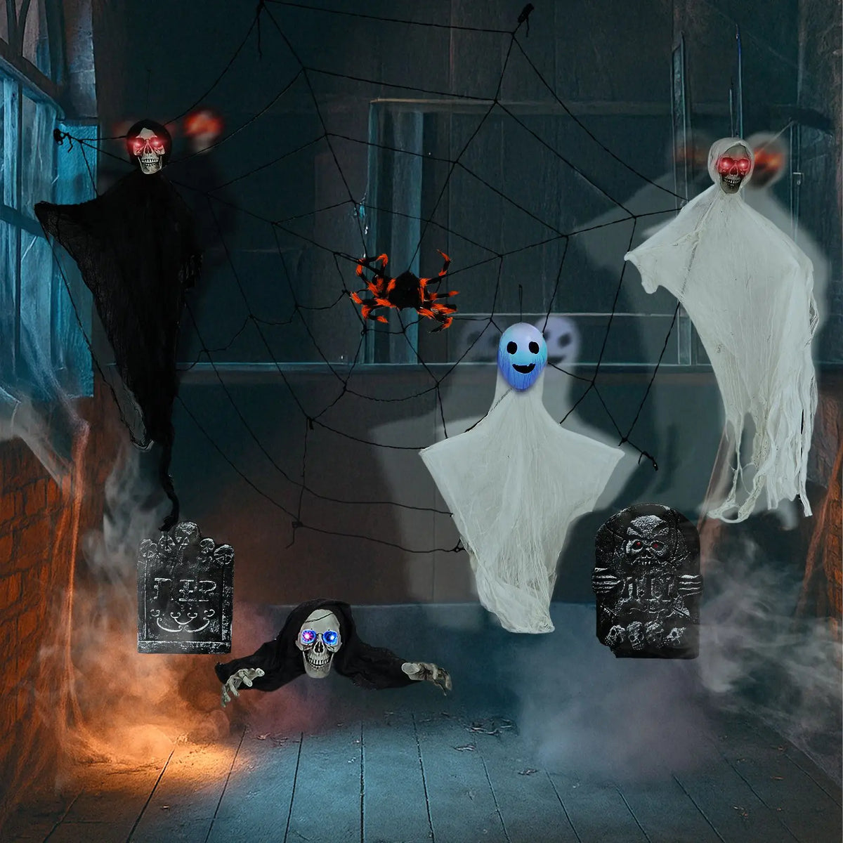 Outdoor Halloween Decorations | 8-Piece Set | Hanging Ghosts And Tombstones