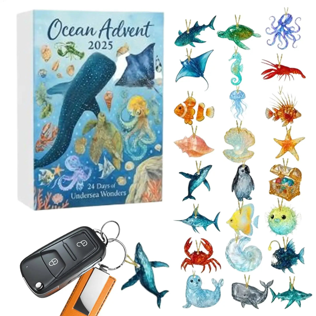 Advent Calendar | Ocean Animal Figurines | 2D Acrylic Sea Creatures | Christmas Gift For Boys And Girls
