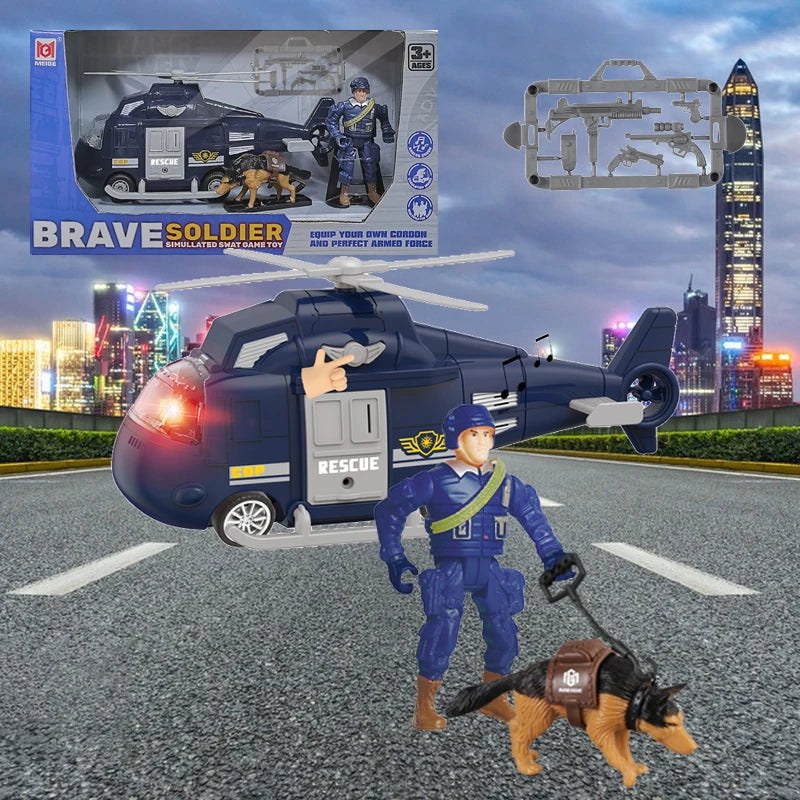 US Army City Police Toy Play Set for Boys - SWAT Police Car Helicopter with Sound and Light - ToylandEU