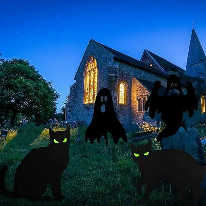 Halloween Yard Signs | Cat And Ghost Figures | Includes Ground Stakes | 6 Piece Set