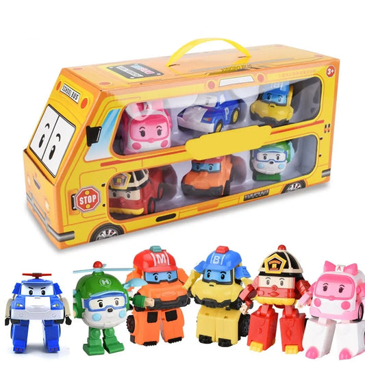 Poli Car Kids Robot Toy Set - 6 Pcs Vehicle Adaptable Deformable  Anime - ToylandEU