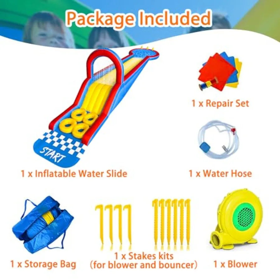Inflatable Water Slide Park 31Ft Backyard Obstacle Course