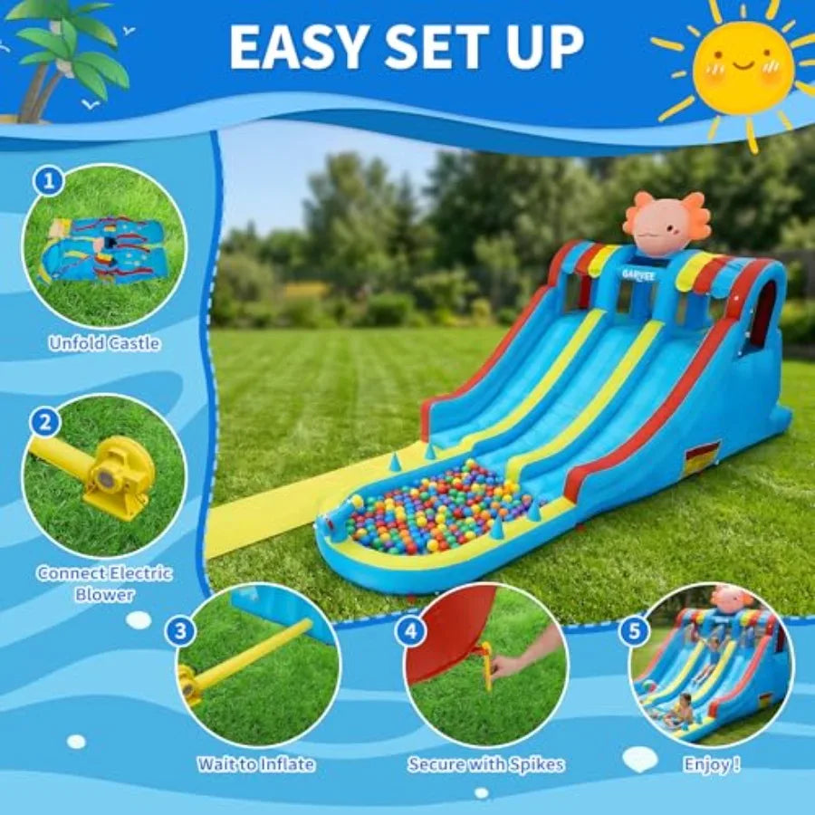 Inflatable Water Park With Dual Slides Durable Bounce House