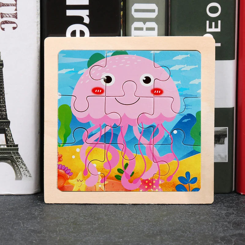 3D Wooden Puzzle | 11x11cm | Animal and Vehicle Cartoon Theme | Unisex