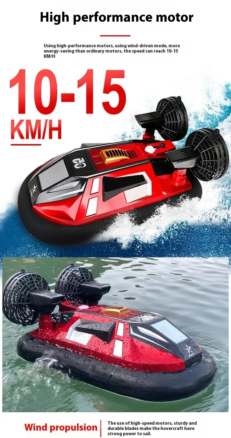 RC 4-Way Remote Control Amphibious Hovercraft Speedboat for Kids - High-Speed Electric Land and Water Racing Toy