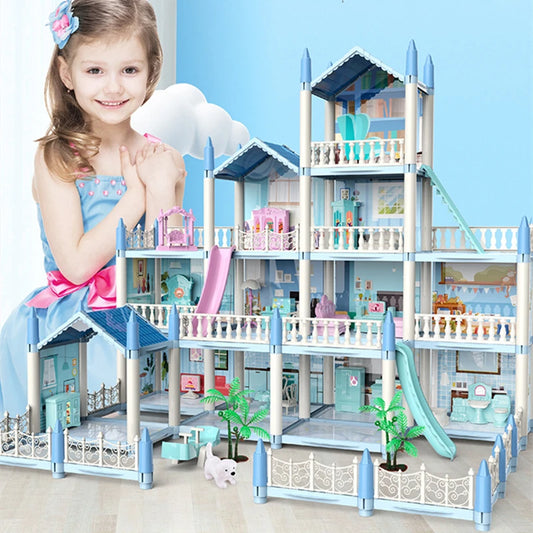 3D Assembly Doll House DIY Mini Model Girl Birthday Gift Toy House Children's Crossing House Villa Princess Castle Led Light