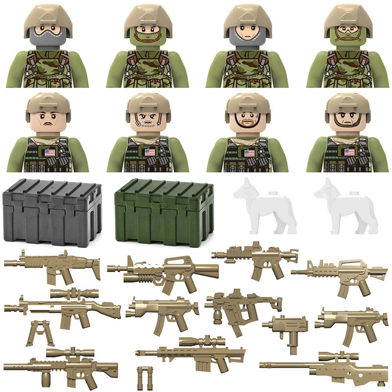 Military Army and Police Building Blocks Figures Set, including WW2 Soldier and SWAT Officer Toys - ToylandEU