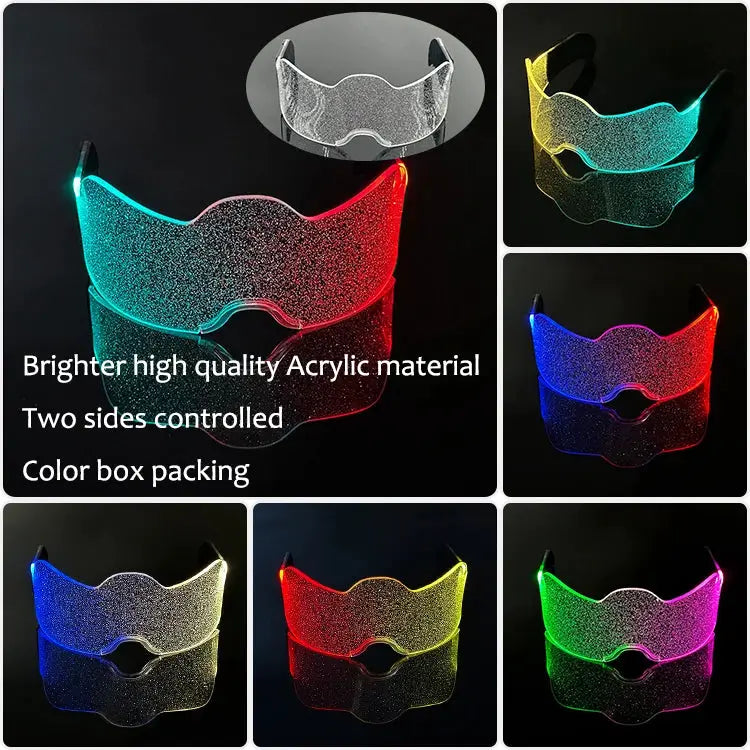 New Acrylic Luminous Glowing Cyberpunk Glasses LED Light Up Halloween Party Glasses Bar Club Props Neon Glasses Supplies - ToylandEU