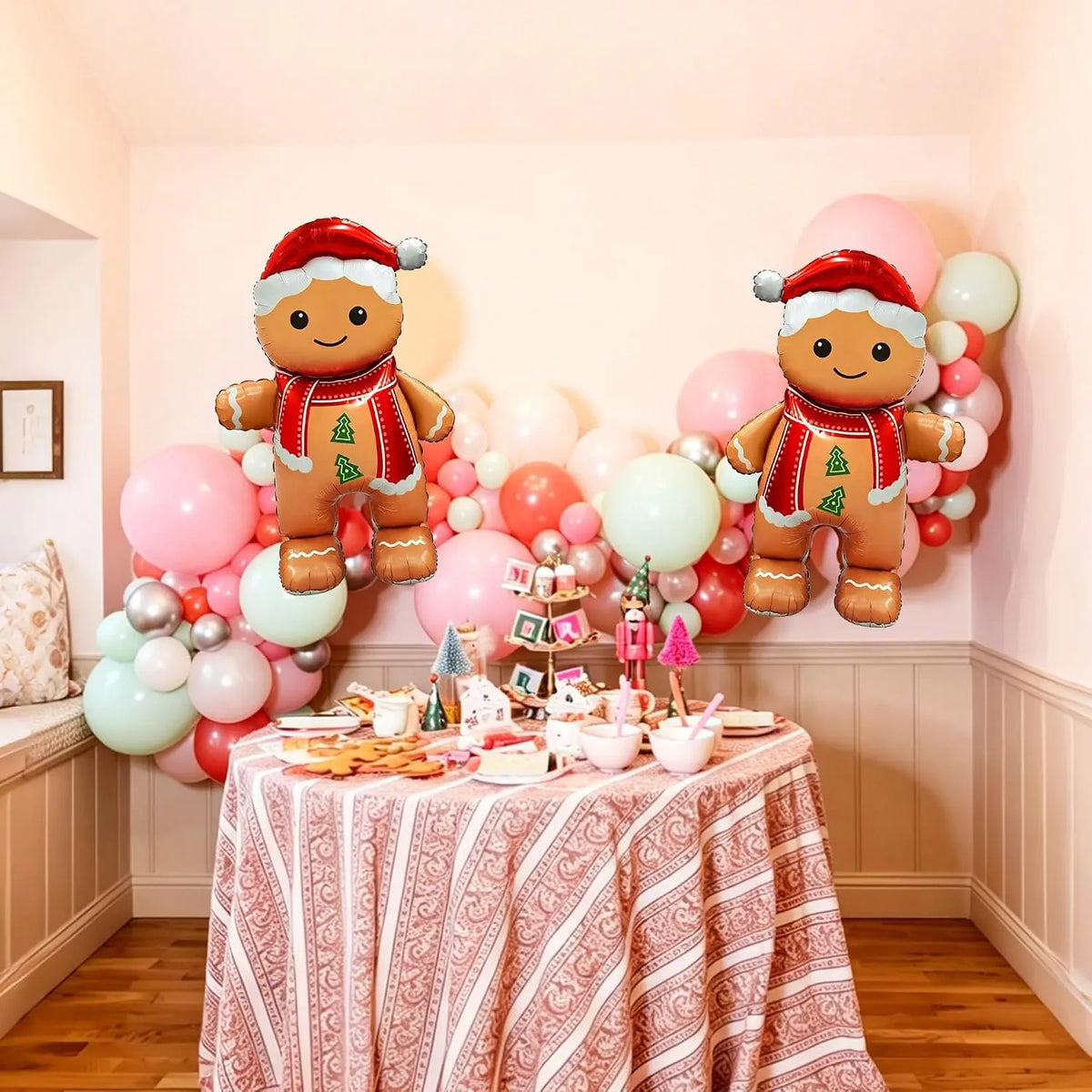 Gingerbread Balloons | 62 Inch Giant Size | Standing Support | 2 Pcs Xmas Decor
