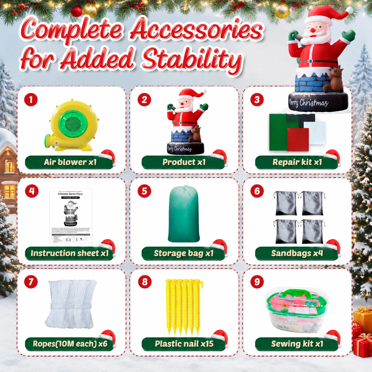Inflatable Christmas Chimney | 20 Feet Tall | Santa Figure | Outdoor Decor