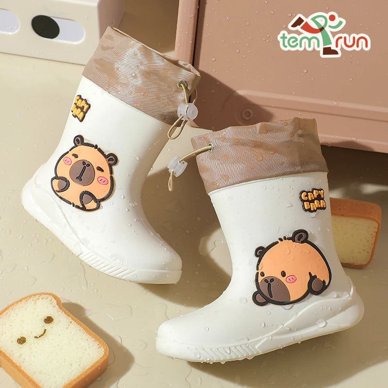 Kids Rain Boots | Waterproof Rubber | Cartoon Capybara Pattern